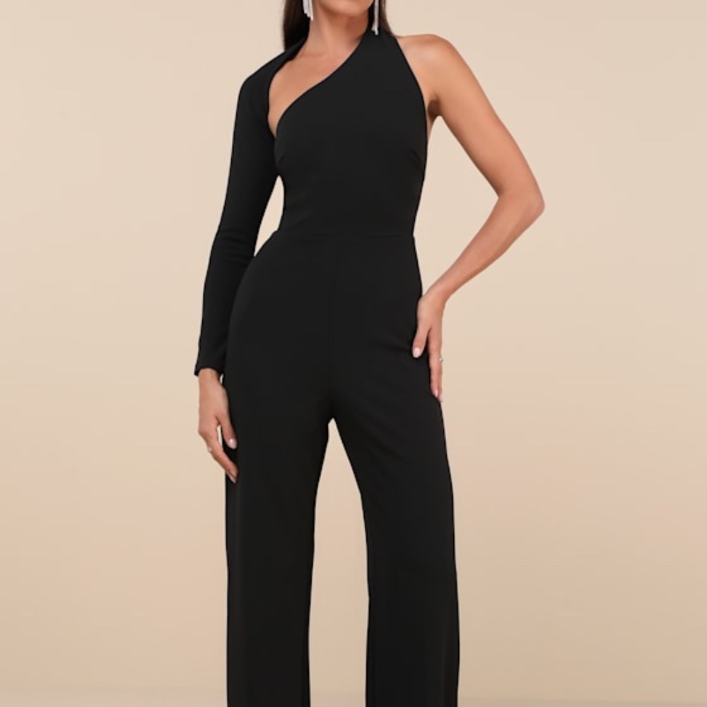 Lulus Exceptional Invite Black Long Sleeve One-shoulder Jumpsuit - Size L